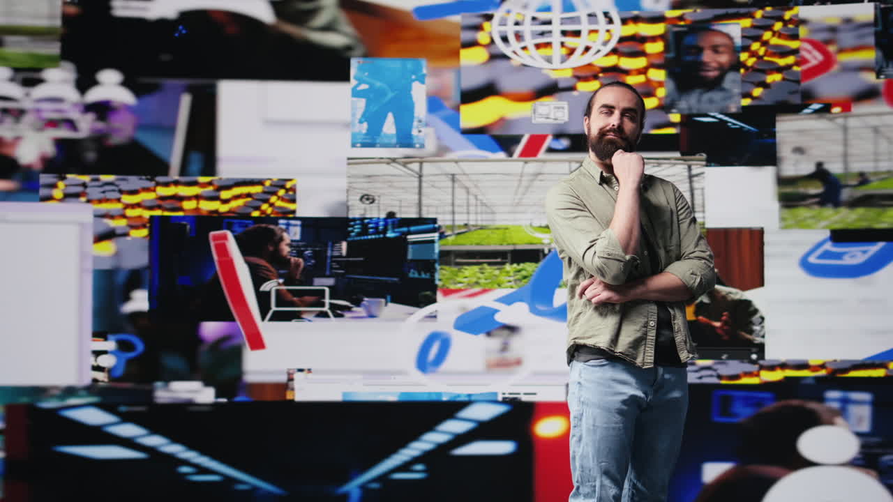 Casual person looking at an user interface with multiple social media apps