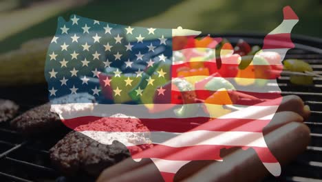 confeti colorido cayendo sobre nosotros mapa contra la barbacoa