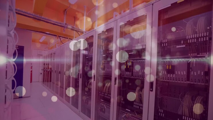 Animazione di luci e punti che fluttuano su server.