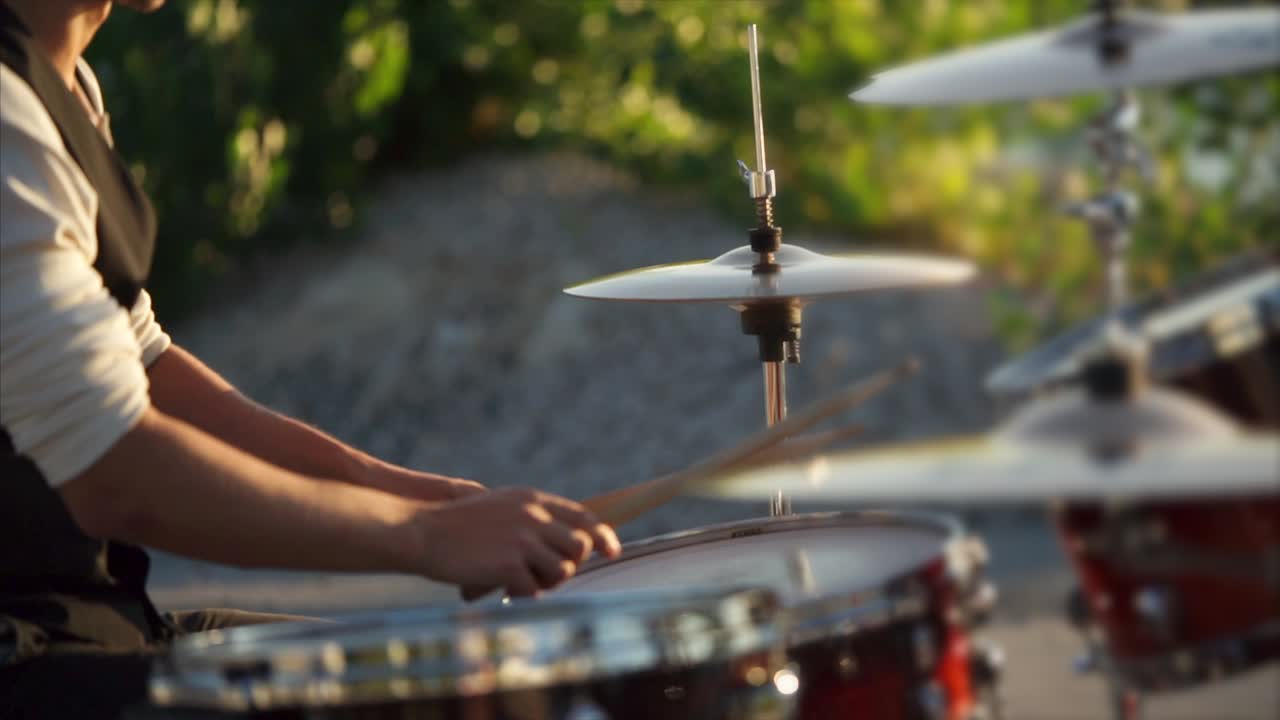 Drummer Playing Drums Outdoors