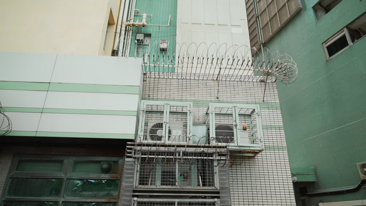 Low shot of a section apartment building in Hong Kong, China