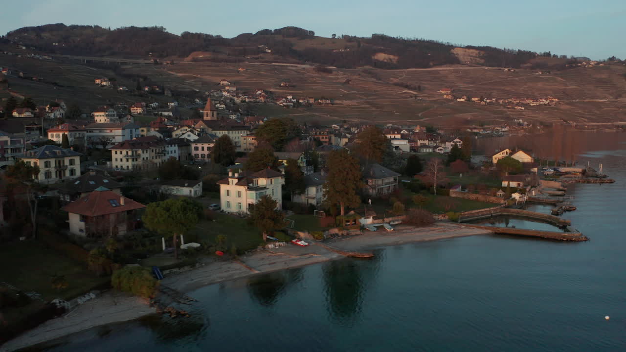 Aerial of beautiful lakeside house