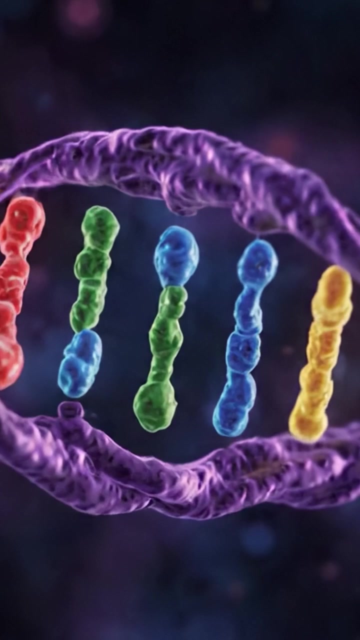 A Stunning Visualization of DNA and Chromosomes, Exploring Genetic Structures and Their Colorful Pattern While Unraveling the Mysteries of Life’s Building Blocks.