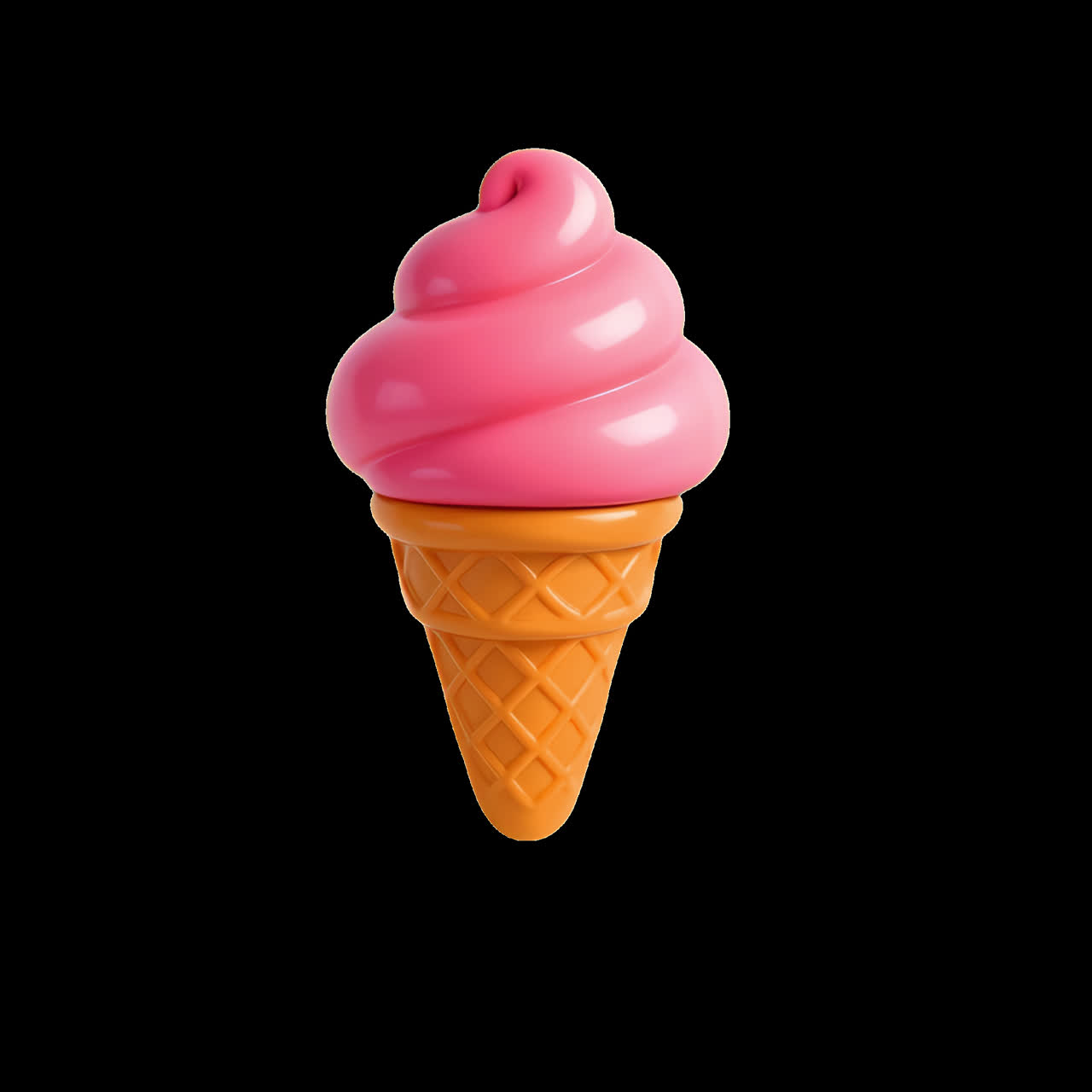 Risorsa isolata di animazione colorata di cono gelato in 3D, video 4K trasparente, canale alfa, ProRes
