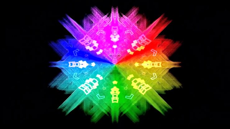 Sfondo animato con motivo caleidoscopico e luci al neon colorate