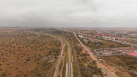 The-Madaraka-express-train-line-from-Mombasa-to-Nairobi,-near-the-terminal-in-Nairobi