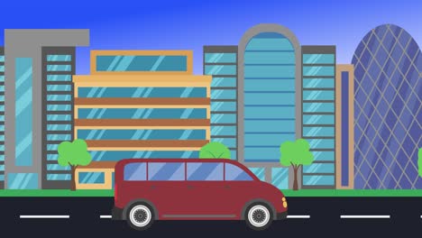 viajes en coche por la ciudad vista lateral, animación en bucle, fondo de diseño plano