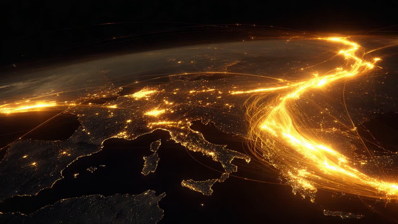 A Stunning Aerial View of Illuminated Cityscapes and Flowing Light Trails Capturing the Essence of Europe at Night from Space