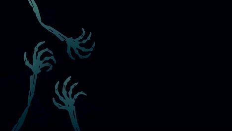 plantilla de fondo de halloween, mano de monstruo esqueleto ilustración de diseño de concepto en fondo negro animación de bucle sin costuras 4k, con espacio de copia