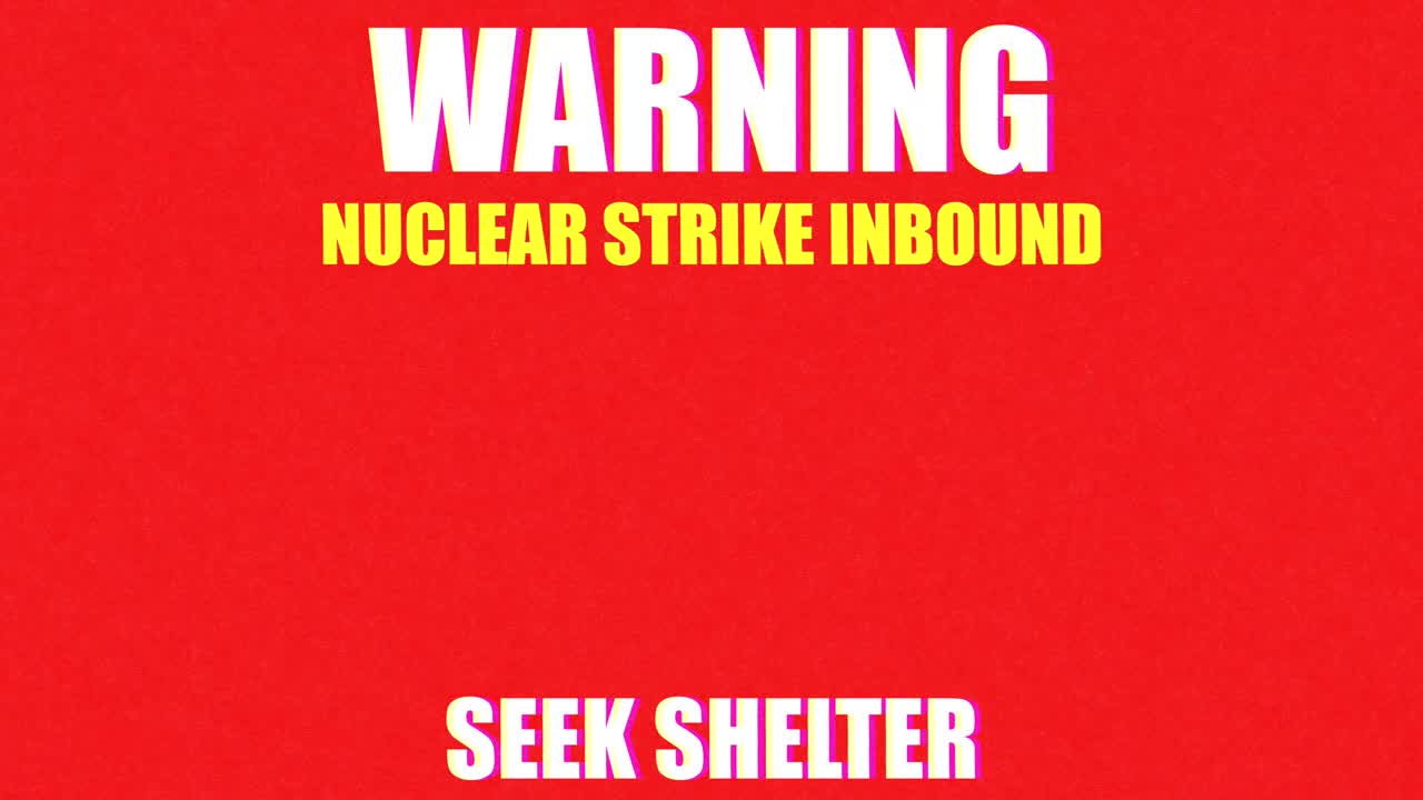 Simbolo grafico di allarme lampeggiante per attacco missilistico nucleare in arrivo.