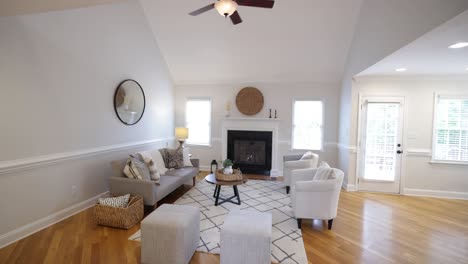luxury living room design with fireplace and mirror. slow motion video.