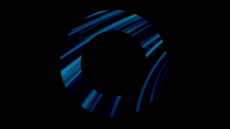 seamless loop spinning blue striped ring on black background