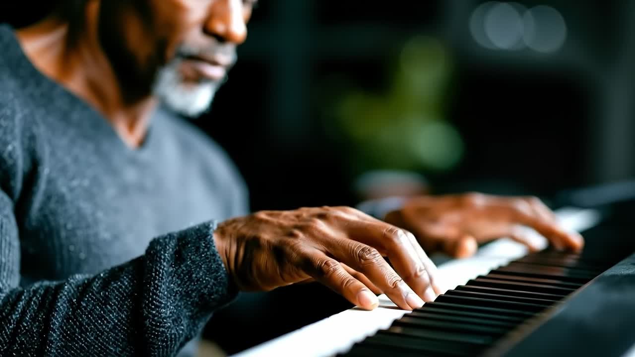 un hombre tocando un piano con las manos en las teclas