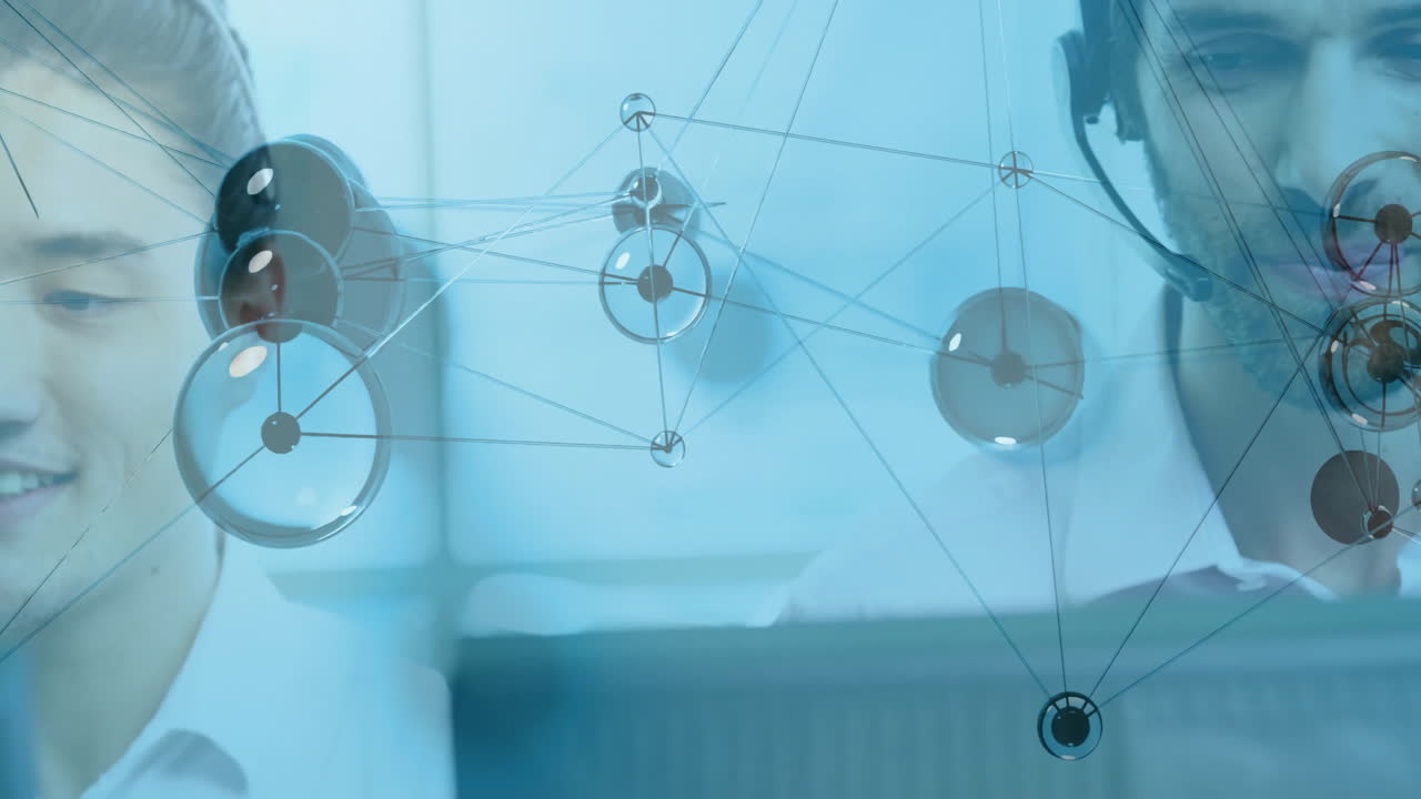 Data processing animation over network connections with people working at computers