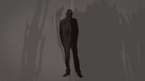 Textured-scratched-overlay-against-silhouette-of-businessman-with-copy-space-on-grey-background