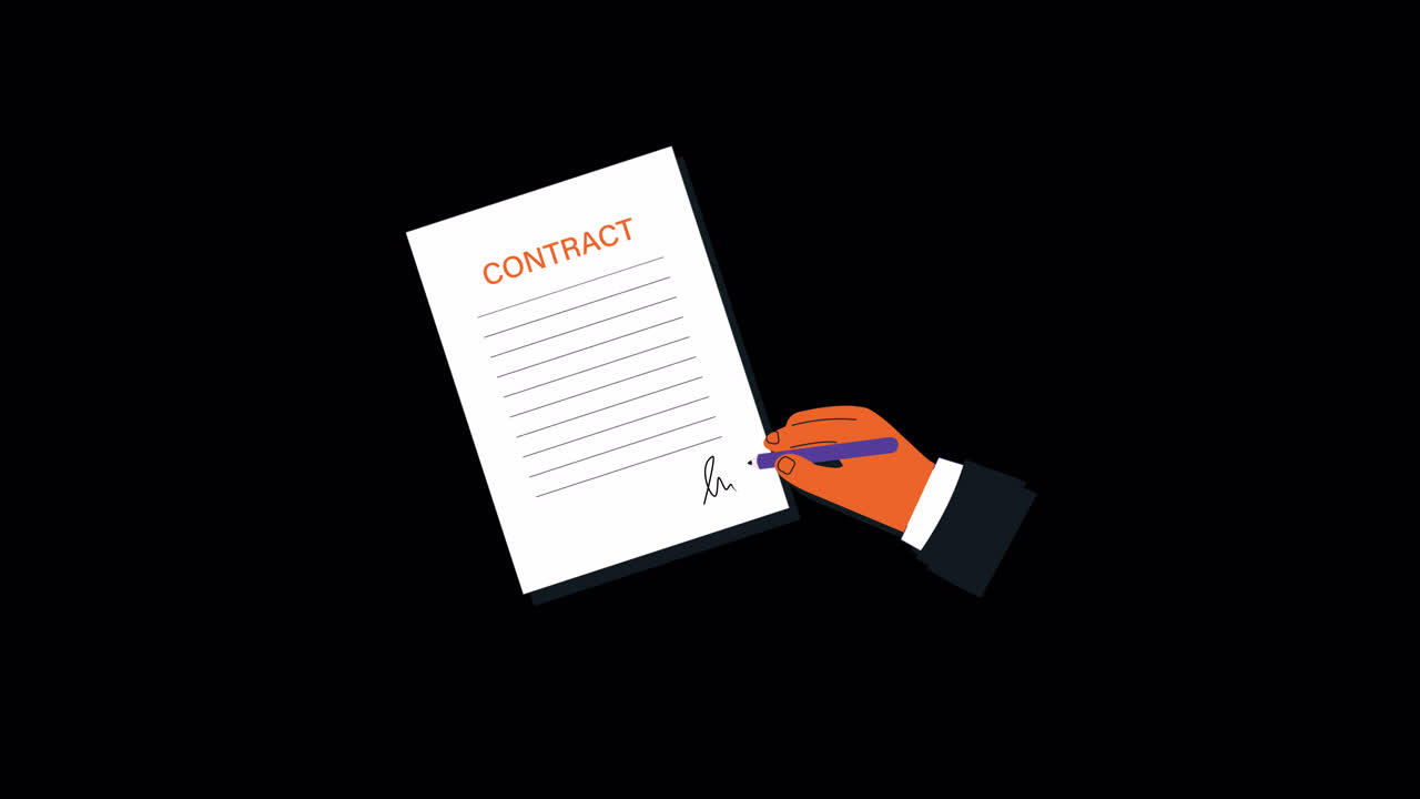 Animated Hand Signing a Business Contract Document