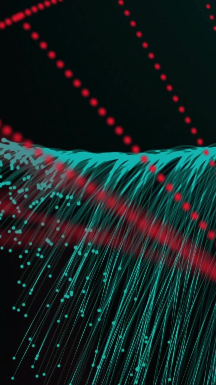 Animation of dna strand spinning over glowing green light trails on black background