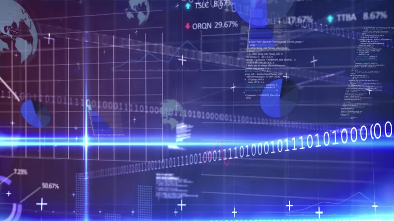 파란색 배경 위의 데이터 처리 애니메이션