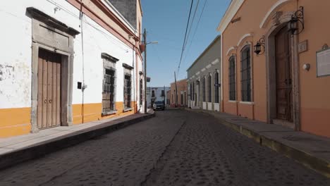 empty cobblestone streets of amatitan known for tequila production, pullback shot