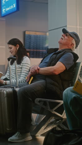 man sleeping in airport lounge
