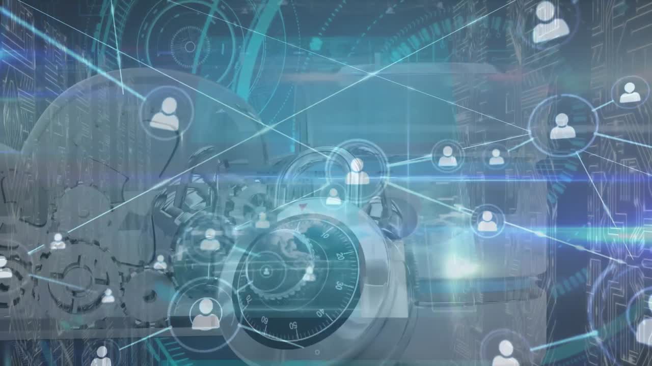 animación de la red de conexiones y procesamiento de datos sobre la sala de servidores