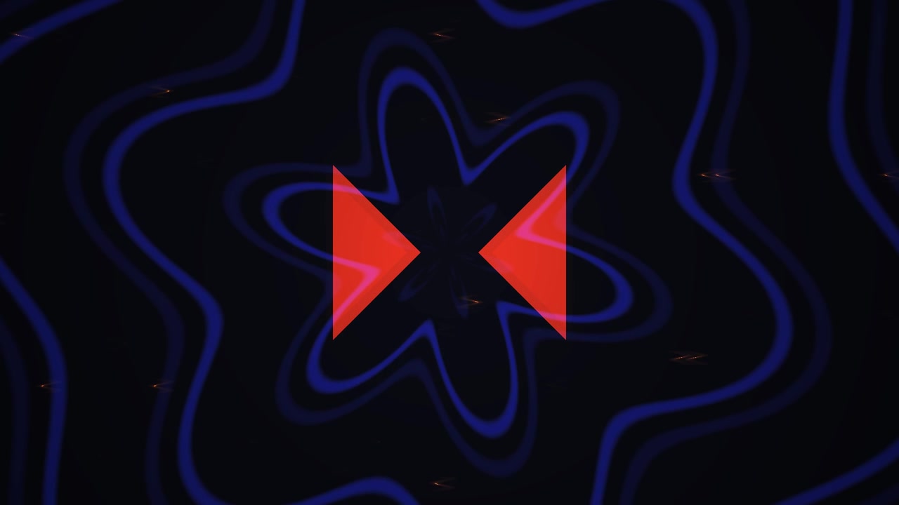 Abstract Motion Graphic with Pulsing Red Triangles and Blue Wavy Lines