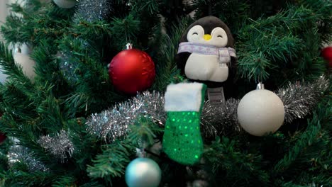 a close-up of decorations on an american christmas tree