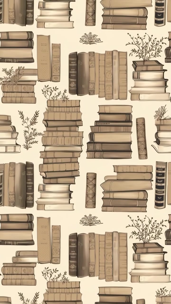 Motivo a ciclo continuo di libri vintage impilati con piante