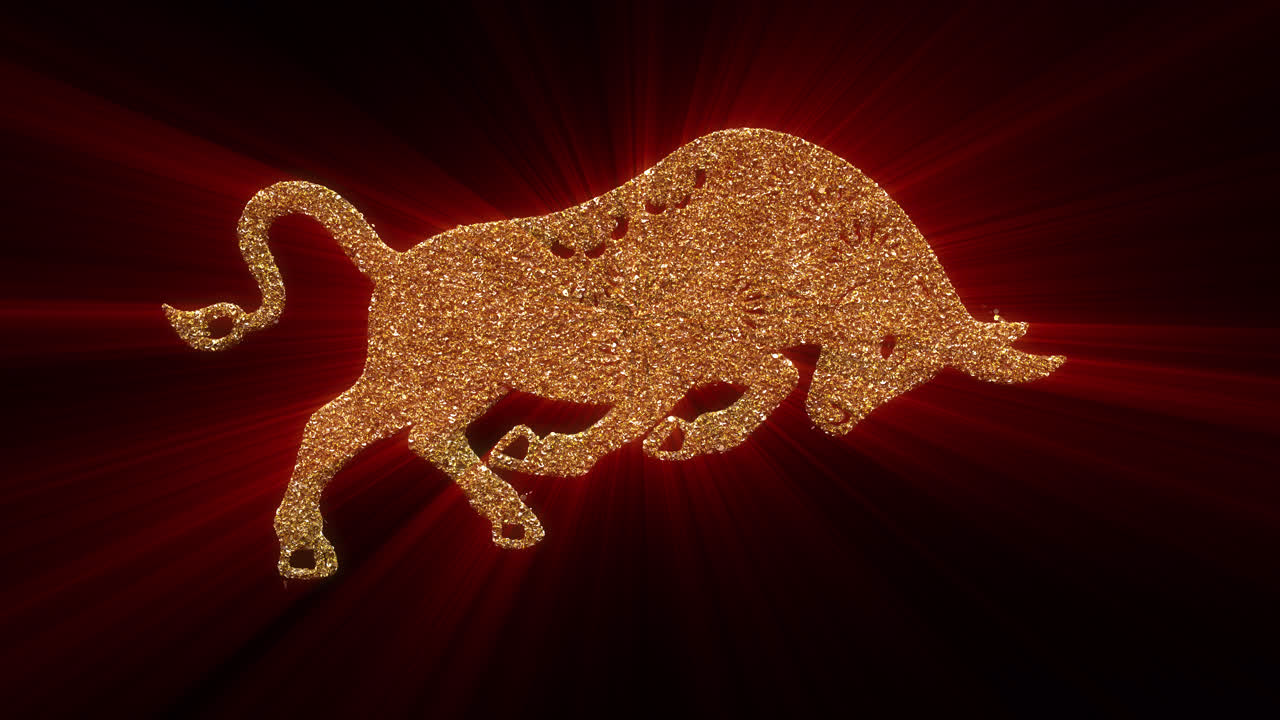 Goldene Glitzerpartikel bilden eine kraftvolle Stierform