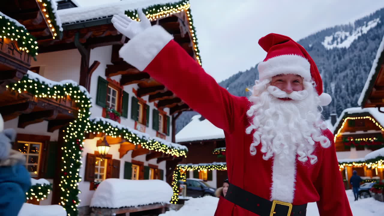 Santa Claus Greeting in a Snowy Alpine Village