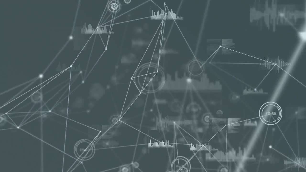 Animation of network of connections and data processing