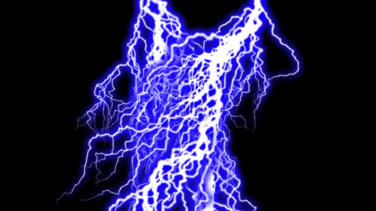 Blue thunder (black background) loop animation electrical energy