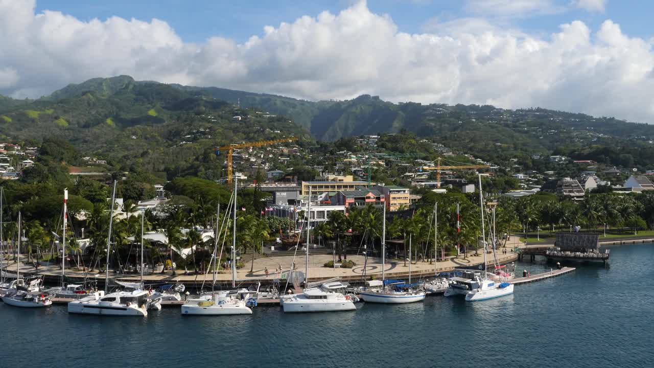 Papeete cityscape.Nanuu Bay and the small boat marina in Papeete, Tahiti, French Polynesia.
