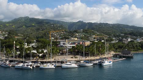 papeete cityscape.nanuu bay and the small boat marina in papeete, tahiti, french polynesia.