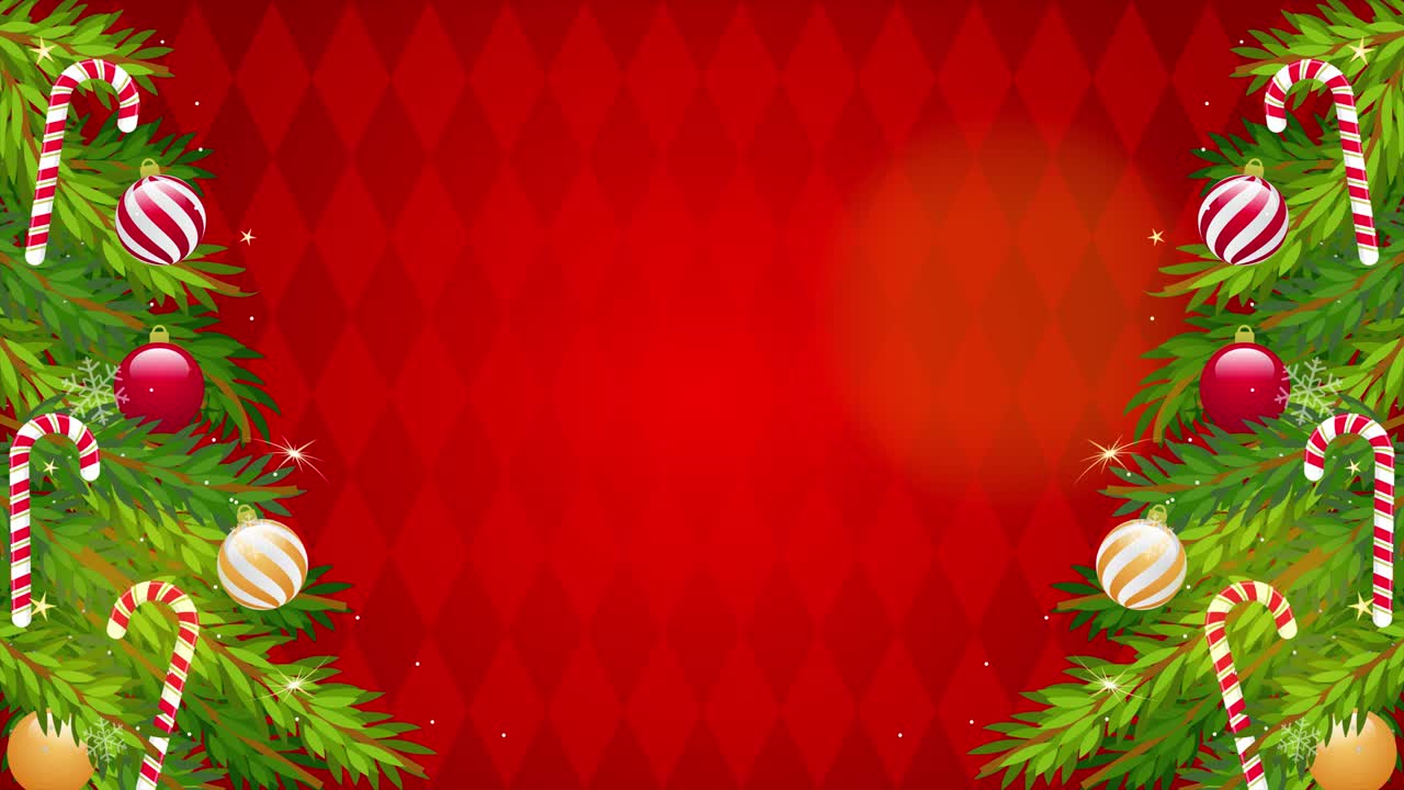 el fondo de navidad - animación de bucle 4k. árboles de navidad en el fondo de patrón de argyle rojo con nieve cayendo.