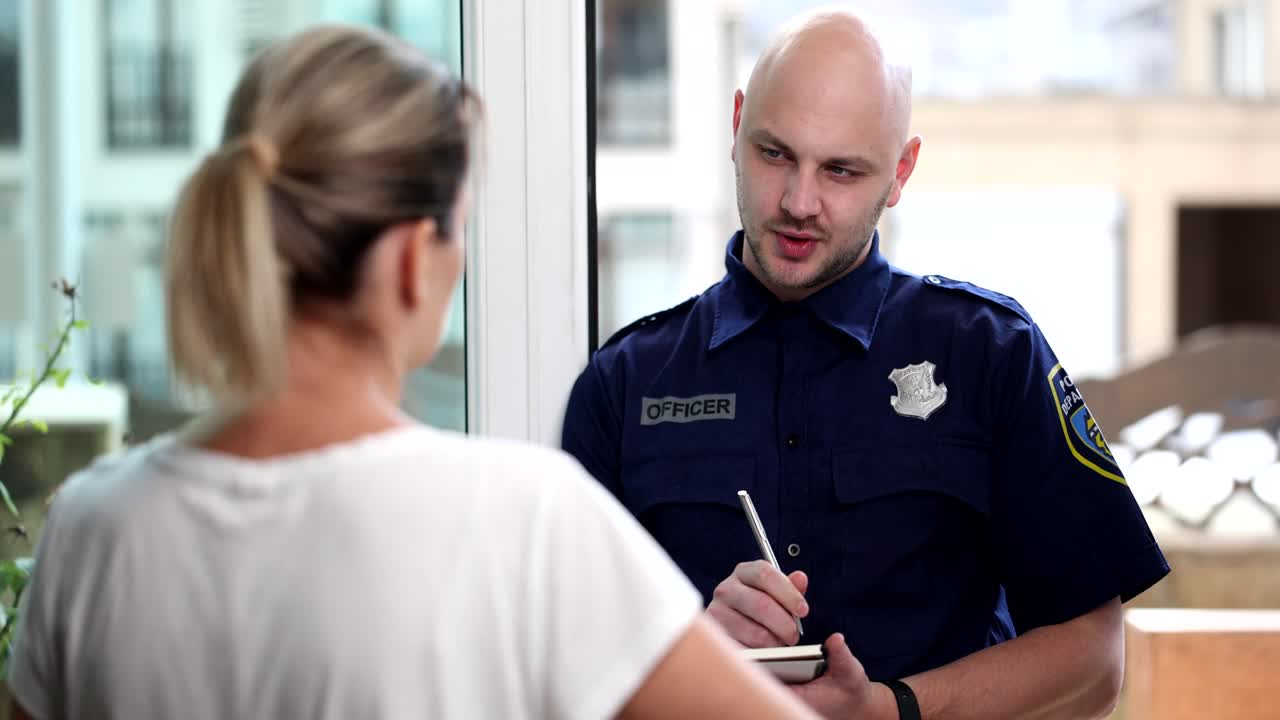 Police officer taking notes from a woman