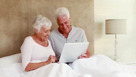 senior couple using laptop