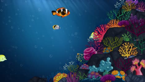 colorful fish swim through a lively coral reef