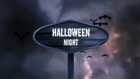 Animation-of-sign-with-halloween-night-text-over-bats