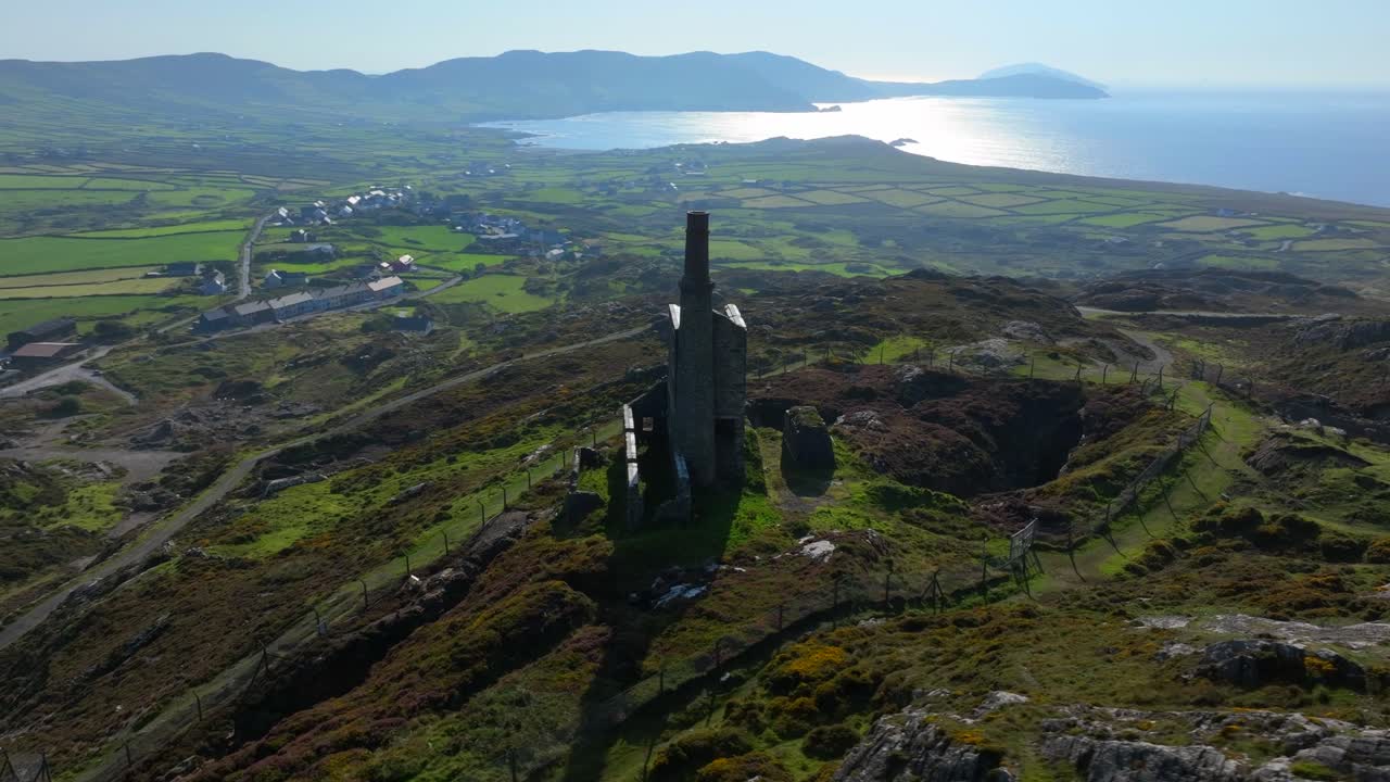 Aerial View of an Abandoned Mine Ruin on a Coastal Mountain