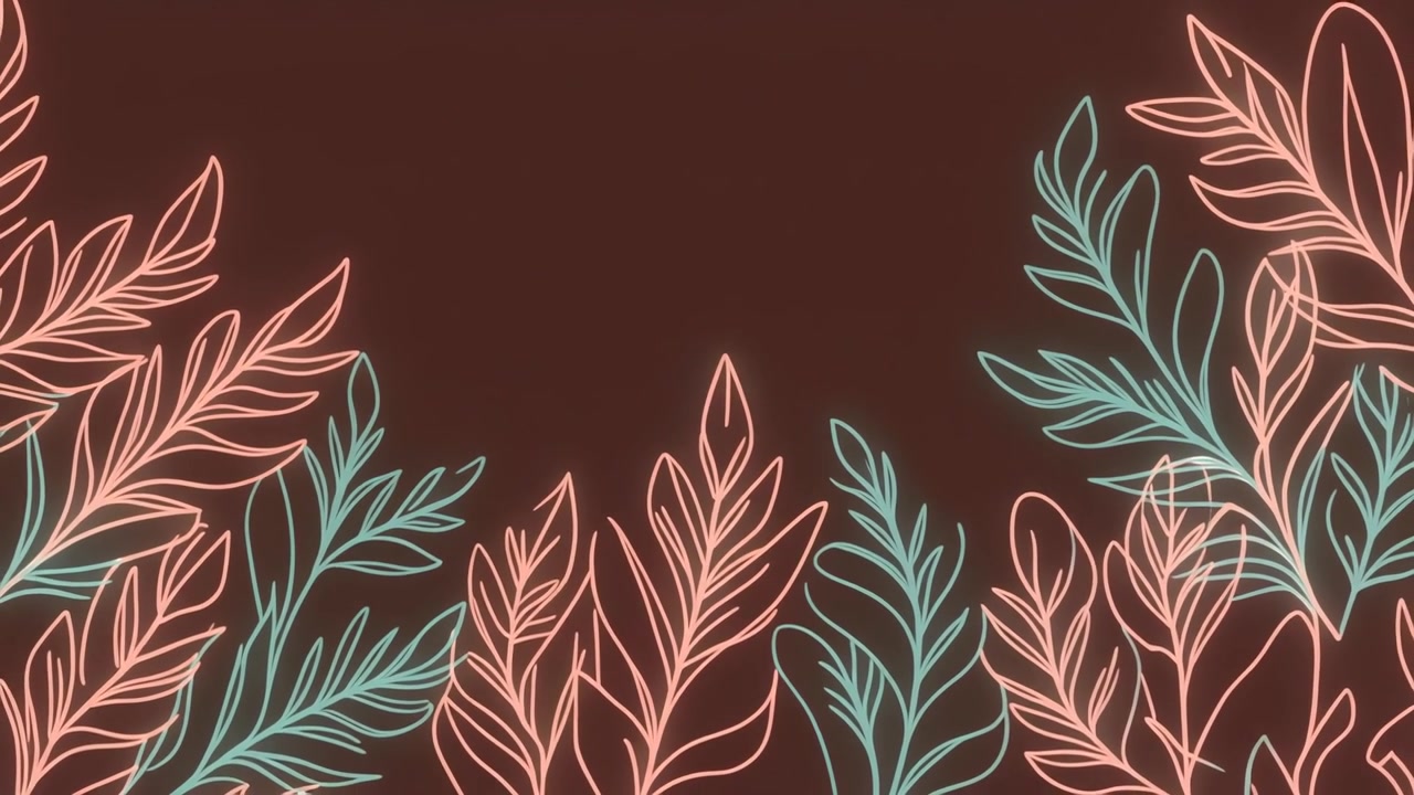 Animated Neon Leaf Outline Pattern on Dark Background
