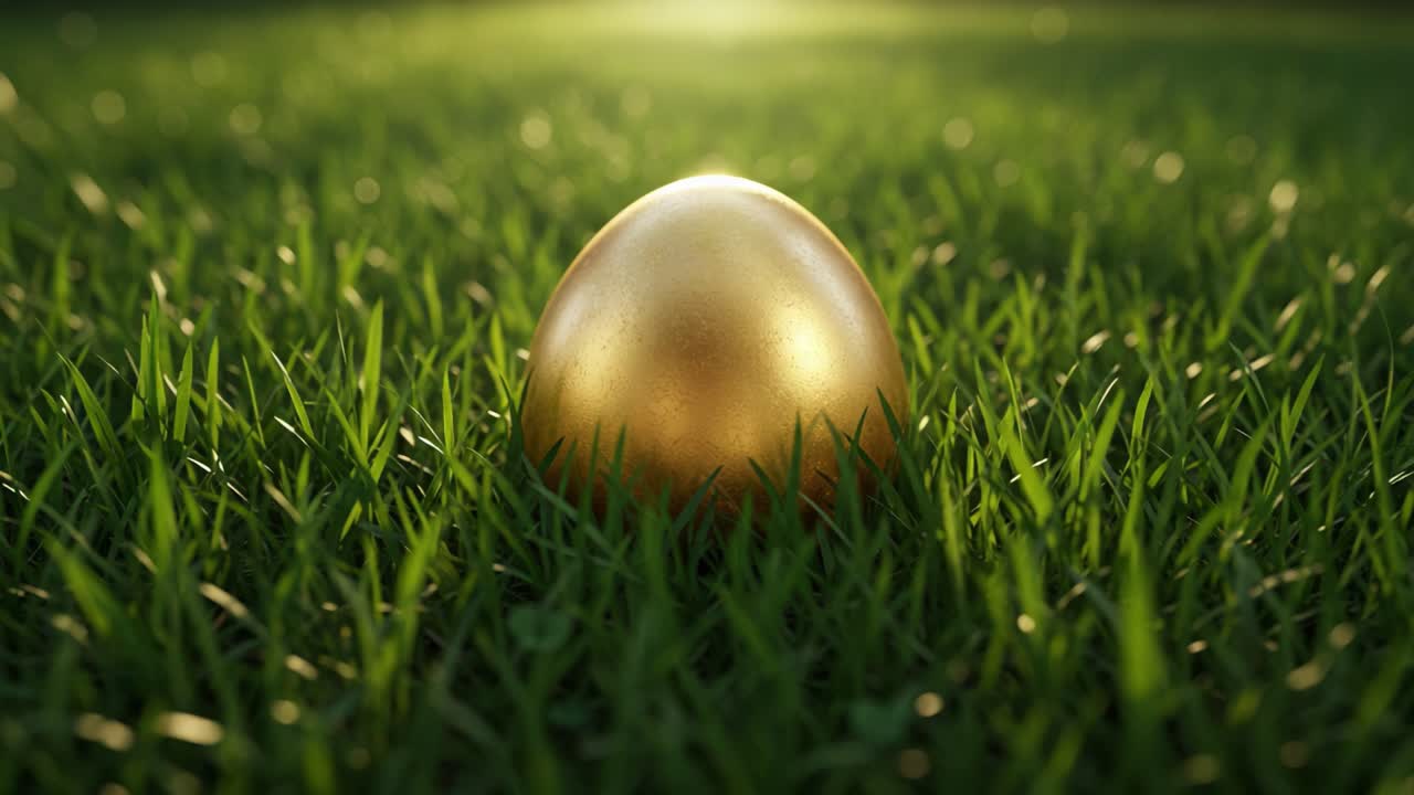A Stunning Golden Egg Nestled in Lush Green Grass Under Soft Natural Light, Capturing the Beauty and Intrigue of Nature's Hidden Treasures