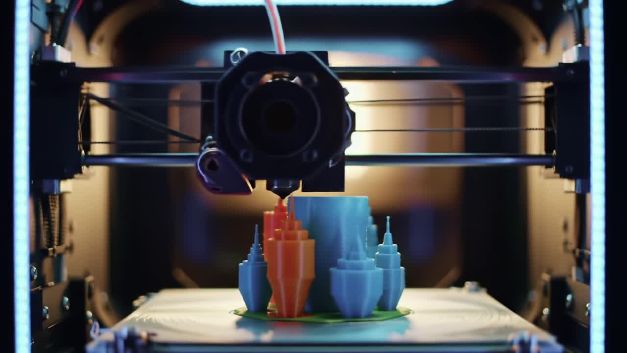 A Captivating Look Inside a 3D Printer Creating Colorful Architectural Models from Scratch, Showcasing Innovative Technology and Artistic Design Processes