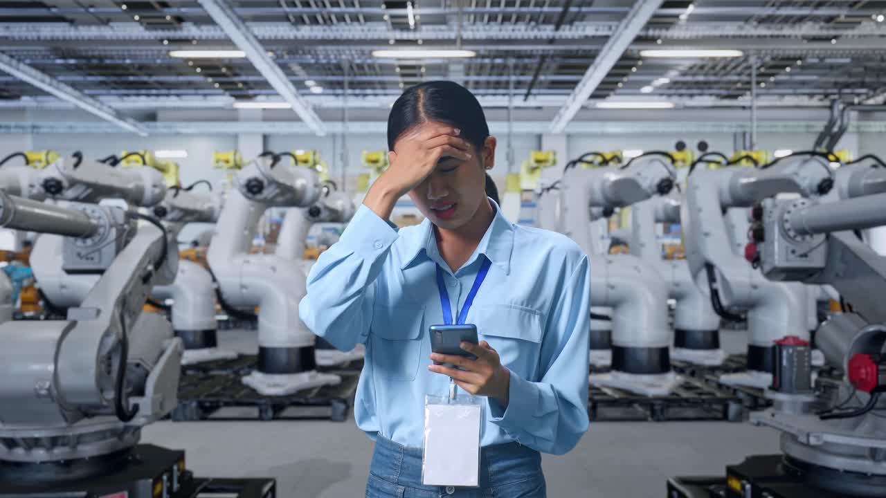 공장에서 문제에 직면한 여성