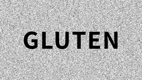 gluten. word about food problem on noisy screen. looping vhs interference. vintage animated background, video footage