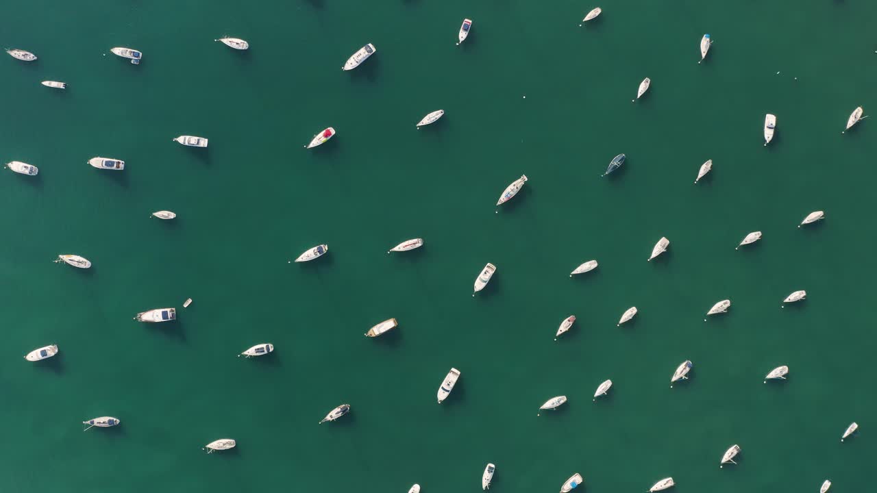 Flyfoto ovenfra av en marina på en solrik dag.