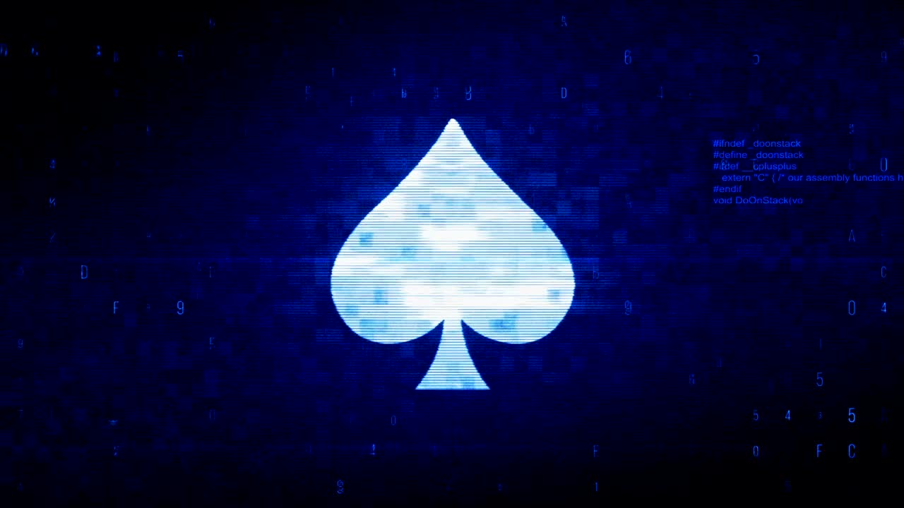 Simbolo delle picche delle carte da gioco su animazione di errore con rumore di pixel digitale