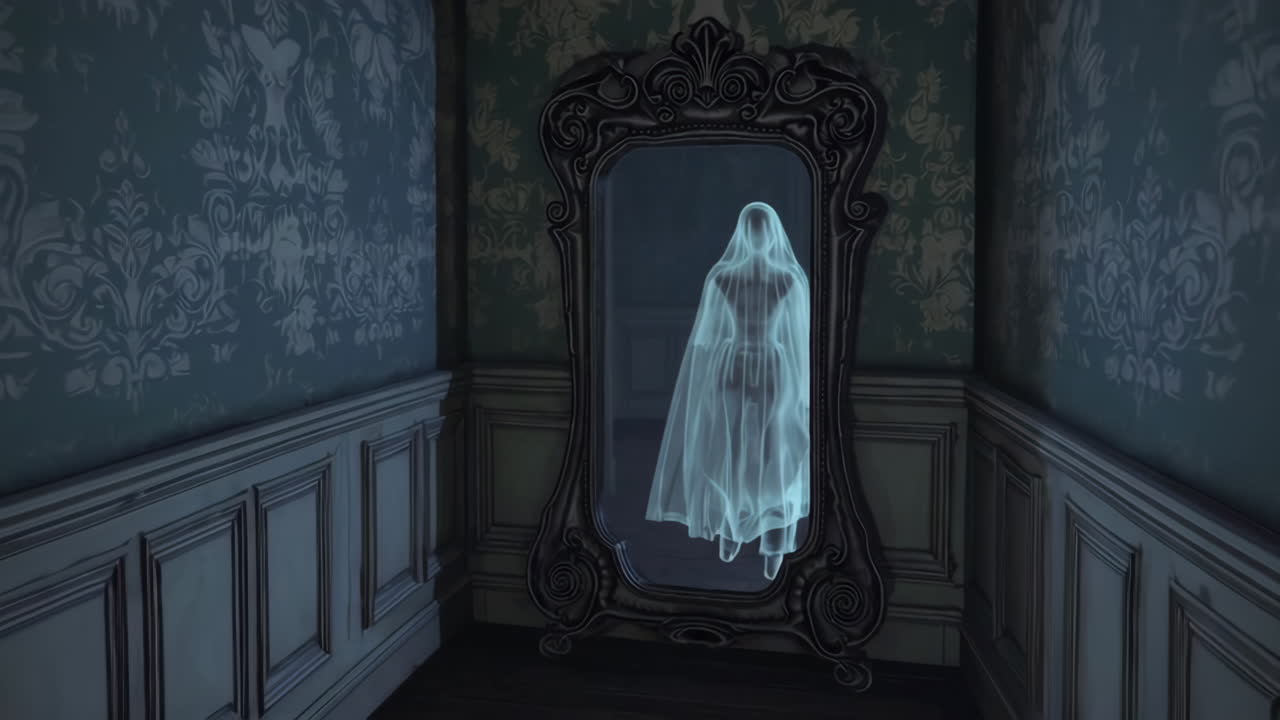 빈티지 거울에 있는 유령