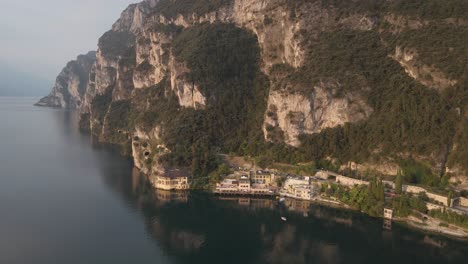 Aerial-View-of-Scenic-Coast-of-Garda-Lake,-Italy