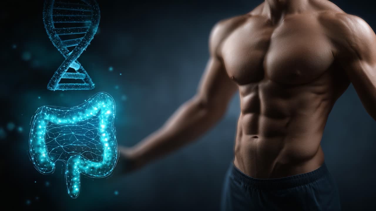 Esplorando l'intersezione tra genetica e salute digestiva: una rappresentazione visiva del DNA e dell'intestino umano, che evidenzia la connessione tra genetica e fisiologia.